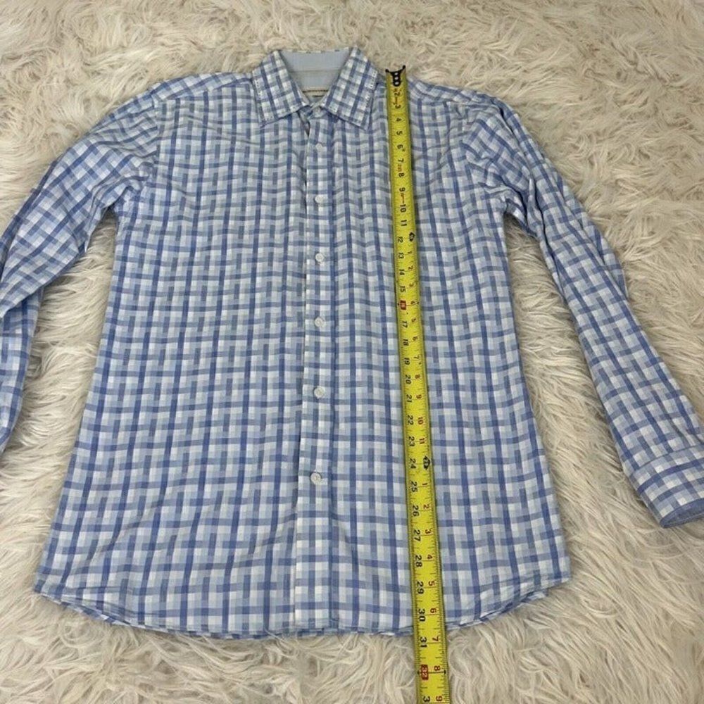 PRONTO UOMO Mens Cotton Long Sleeve Button Up Blue Plaid Abstract Shirt Large - Picture 3 of 10